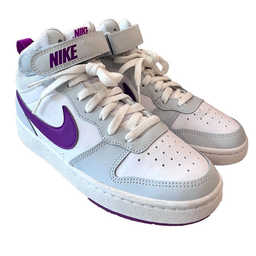 Nike NEW Size Women 7 / 5.5Y Court Borough Mid 2 'Pure Platinum Vivid Purple Kid